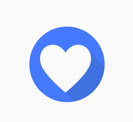 Like, heart in bobble icon on blue and white color. Can use for printing, website, presentation element. For app demo on phone or web. White background.