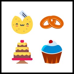 4 bakery icon. Vector illustration bakery set. cupcake and wedding cake icons for bakery works
