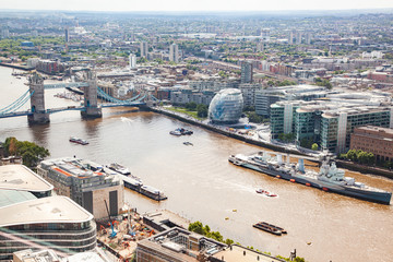 Obraz premium aerial view of South London with London Bridge Shard skyscraper and River Thames