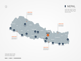 Nepal map with borders, cities, capital and administrative divisions. Infographic vector map. Editable layers clearly labeled. - obrazy, fototapety, plakaty