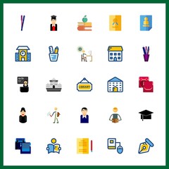 25 college icon. Vector illustration college set. graduate and student boy icons for college works
