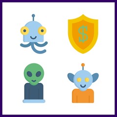 weapon icon. alien and shield vector icons in weapon set. Use this illustration for weapon works.