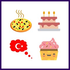 4 baked icon. Vector illustration baked set. cupcake and turkey icons for baked works