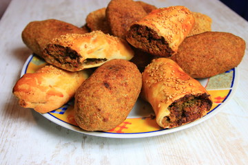 Kibbeh and bourek on a plate, Middle Eastern cuisine