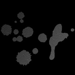 Grey watercolor stroke on the black isolated background. Chaotic stylish abstract organic design.	