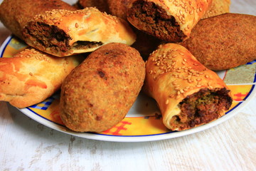 Kibbeh and bourek on a plate, Middle Eastern cuisine