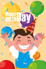 birthday card with little boy celebrating
