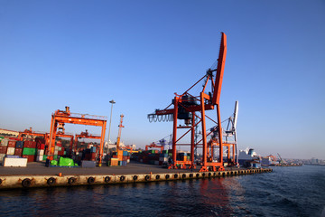 Fototapeta premium Haydarpasa Port and Container Terminal in Istanbul, Turkey. Terminal is main trading port in Istanbul.