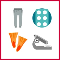 4 professional icon. Vector illustration professional set. trousers and swimming icons for professional works