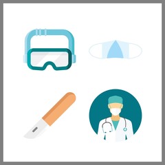 4 mask icon. Vector illustration mask set. goggles and surgeon icons for mask works