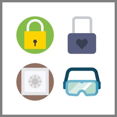 4 private icon. Vector illustration private set. secure and safebox icons for private works
