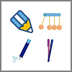 4 concepts icon. Vector illustration concepts set. newtons cradle and pencils icons for concepts works