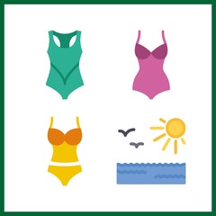 4 holiday icon. Vector illustration holiday set. swimsuit and sun icons for holiday works