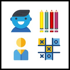 4 sketch icon. Vector illustration sketch set. colored pencils and tic tac toe icons for sketch works