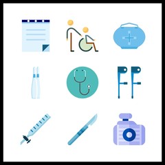 9 therapy icon. Vector illustration therapy set. disabled and stethoscope icons for therapy works