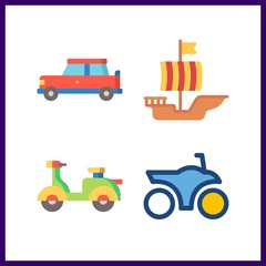 4 transport icon. Vector illustration transport set. sailing boat and scooter icons for transport works