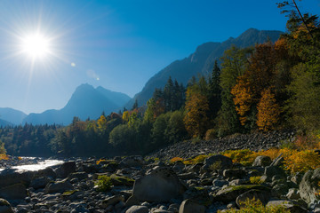 autumn forest with mountains