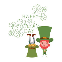 happy st patricks day label with leprechauns character