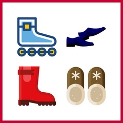 4 shoe icon. Vector illustration shoe set. slippers and roller skate icons for shoe works