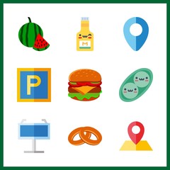 9 seed icon. Vector illustration seed set. hamburger and watermelon icons for seed works