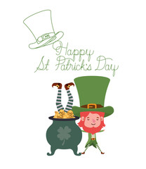 happy st patricks day label with leprechauns character