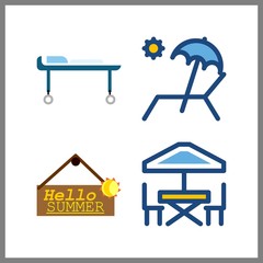 4 chair icon. Vector illustration chair set. sunbed and wheelchair icons for chair works