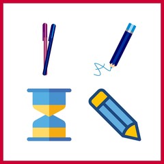 4 concepts icon. Vector illustration concepts set. hourglass and pencils icons for concepts works