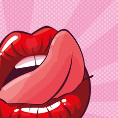 sexy woman mouth with tongue out pop art style