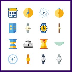 16 time icon. Vector illustration time set. watch glass and watch icons for time works