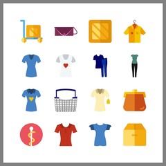 16 shop icon. Vector illustration shop set. purses and woman clothes icons for shop works