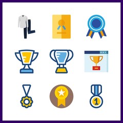 9 best icon. Vector illustration best set. certificate and shirt and trousers icons for best works