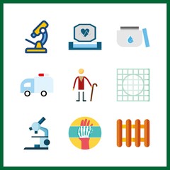 9 hospital icon. Vector illustration hospital set. elder and ambulance icons for hospital works