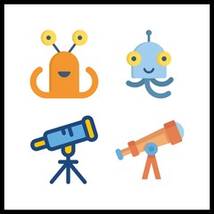 4 mystery icon. Vector illustration mystery set. alien and telescope icons for mystery works