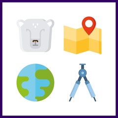 4 north icon. Vector illustration north set. polar bear and map icons for north works