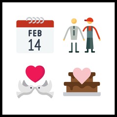 4 love icon. Vector illustration love set. love birds and wedding cake icons for love works