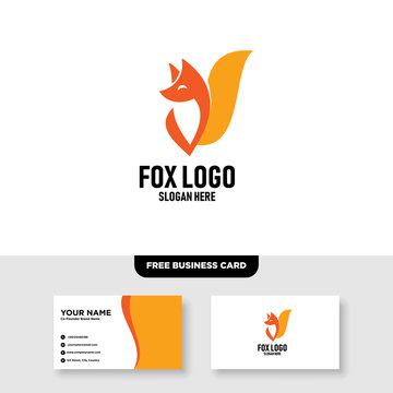 Fox Logo Vector Template, Free Business Card Mockup
