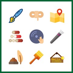 9 grunge icon. Vector illustration grunge set. rope and greeting tablo icons for grunge works