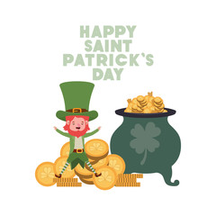 happy saint patricks day label with leprechaun character