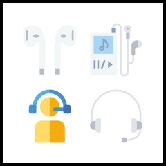 4 headphone icon. Vector illustration headphone set. earphones and telemarketer icons for headphone works