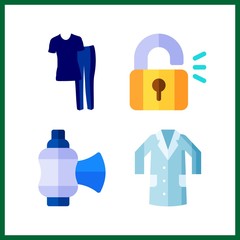 4 iron icon. Vector illustration iron set. padlock and clothing icons for iron works