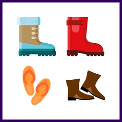 4 shoe icon. Vector illustration shoe set. rain boots and sandal icons for shoe works