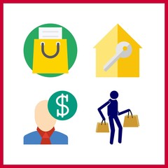 4 purchase icon. Vector illustration purchase set. shopping bag and buyer icons for purchase works
