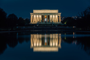 The Lincoln Memorial and Reflecting Pool at night, at the National Mall in Washington, DC