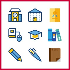 9 college icon. Vector illustration college set. online education and pencil icons for college works