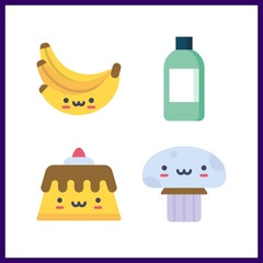 4 vegetarian icon. Vector illustration vegetarian set. pudding and bananas icons for vegetarian works