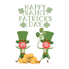 happy saint patricks day label with leprechauns character