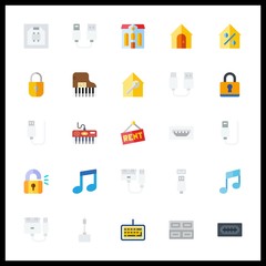 25 key icon. Vector illustration key set. musical note and usb icons for key works