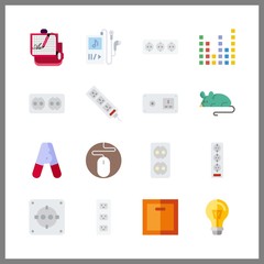 16 electrical icon. Vector illustration electrical set. socket and sound bars icons for electrical works