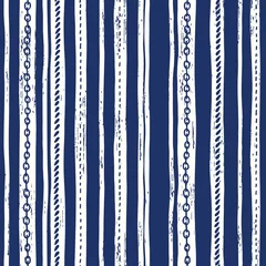 Wall murals Vertical stripes Hand-Drawn Rope and Chains Uneven Vertical Stripes Stripes Vector Seamless Pattern. Monochrome Blue Marine Background