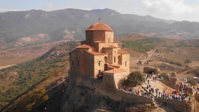 Dramatic Drone Perspective of Jari Monastery in Georgian Republic